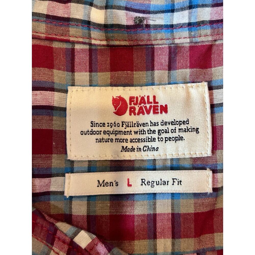 Fjallraven Men's Red Plaid Button-Down Shirt with Blue and Cream Accents
